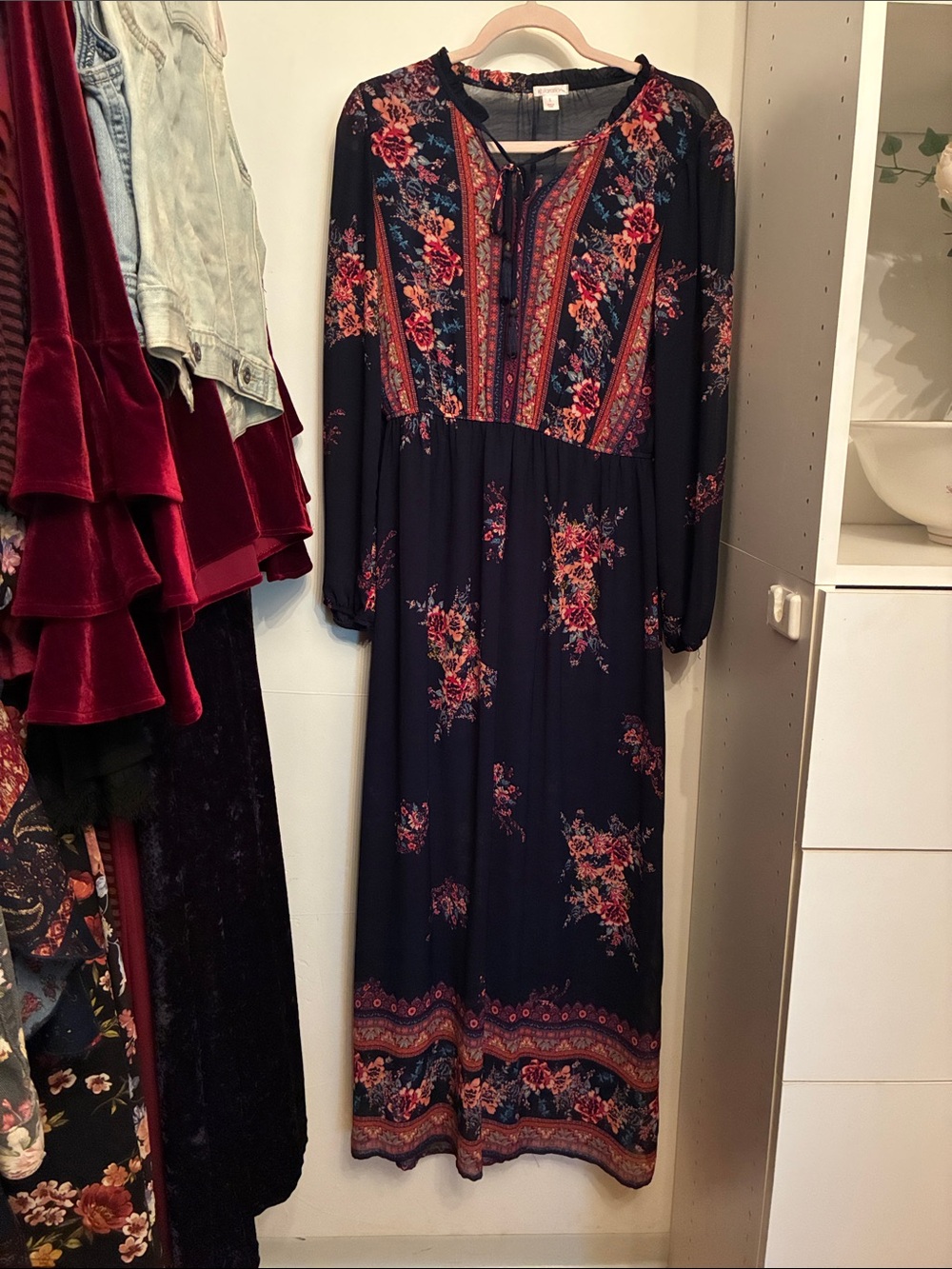 Xhilaration Navy Maxi Dress with Floral Print